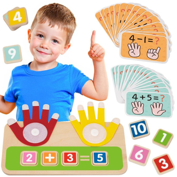 TOOKY TOY koka izglītojoša rotaļlieta mācībām par pirkstu skaitīšanu, saskaitīšanu un atņemšanu