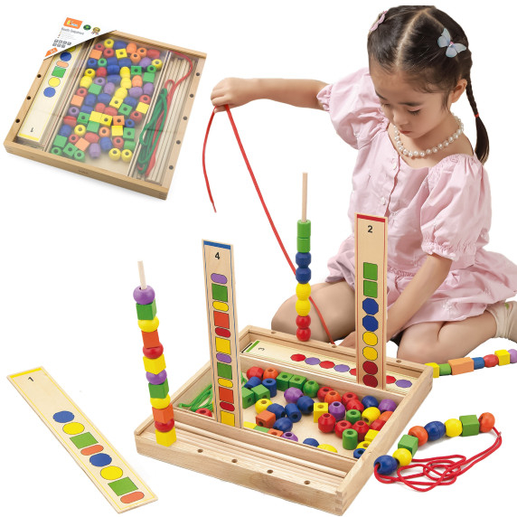 VIGA koka izglītojoša spēle – loģiskie perlīši 104 gabali Montessori