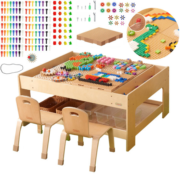 MASTERKIDZ Wooden Educational Table + STEM WALL ACCESSORIES + 563 Blocks