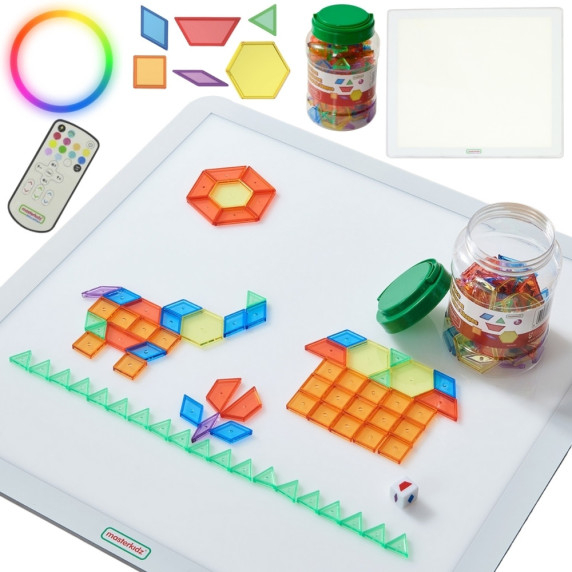 MASTERKIDZ Square LED Light Panel Colorful + Montessori Mosaic Blocks 140 pcs.