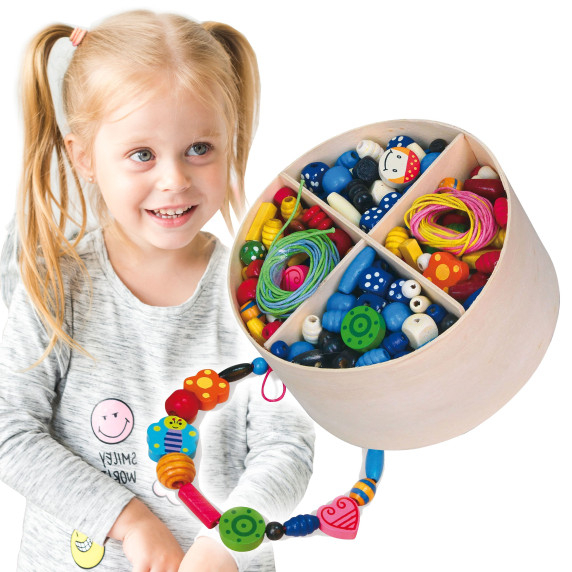 VIGA Wooden Bead Stringing Set 608 Pieces Box