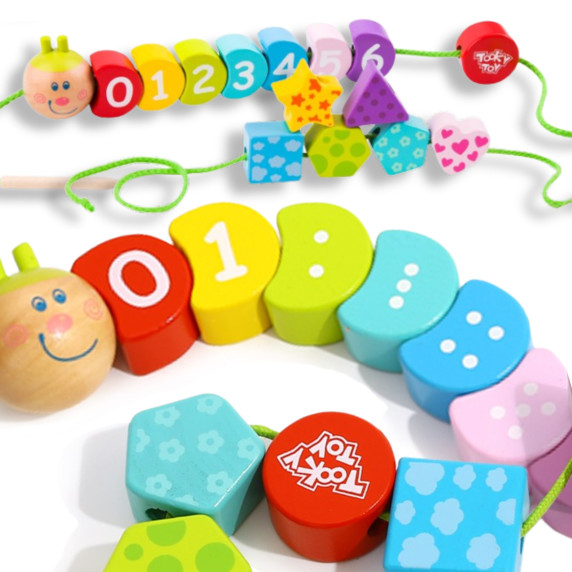 TOOKY TOY Wooden Threading Blocks Caterpillar Learning Counting 20 pcs.