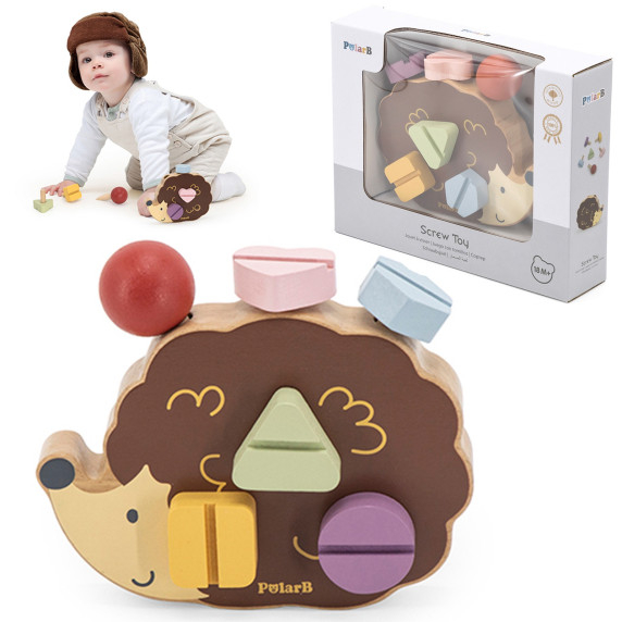 VIGA PolarB Wooden Construction Toy Hedgehog with Montessori Screws