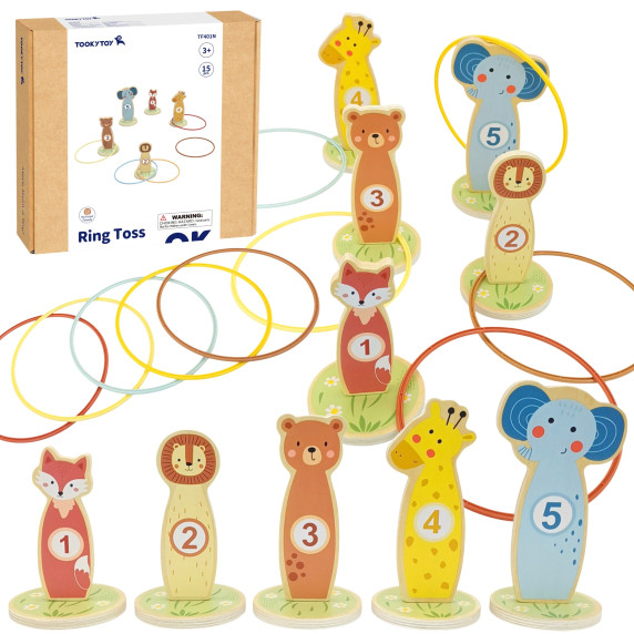 TOOKY TOY Throw at the Target Wooden Skill Game Hoops 15 pcs.