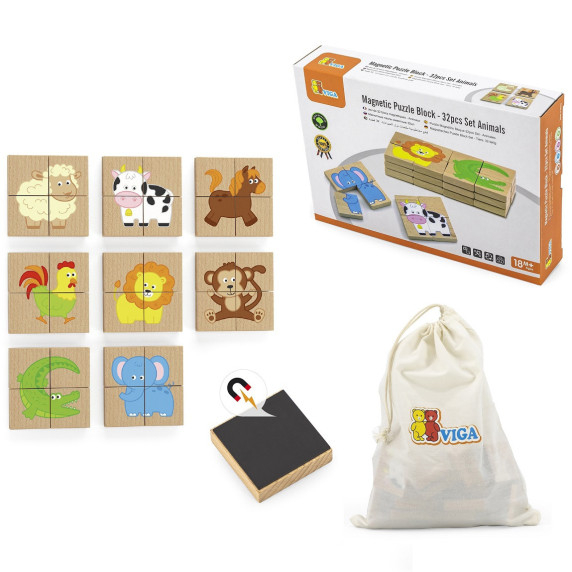 VIGA Wooden Magnetic Puzzle Animals Jigsaw Puzzle FSC Certified