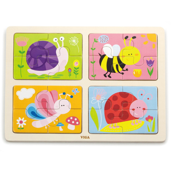 VIGA Wooden Puzzle Insects 4 in 1