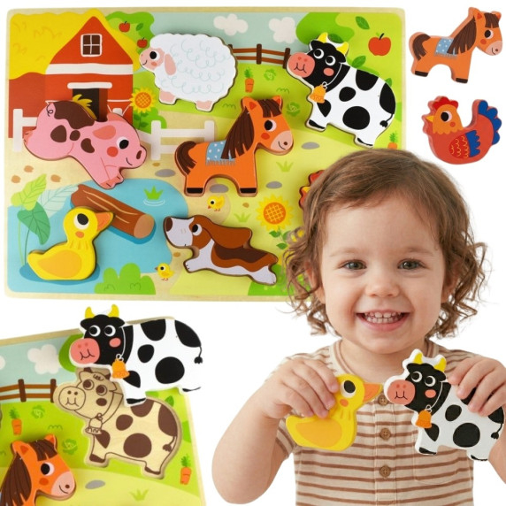 TOOKY TOY Wooden Montessori Puzzle Animals Farm Match Shapes