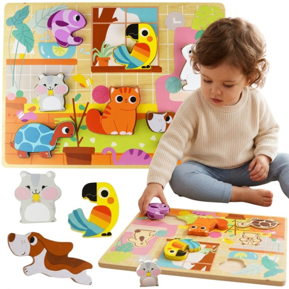 TOOKY TOY Wooden Montessori Puzzle Animals House Match Shapes