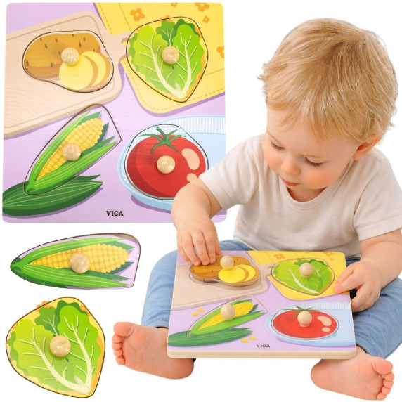VIGA Wooden Puzzle with Pins Vegetables
