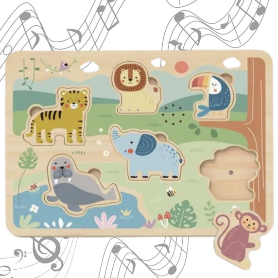 TOOKY TOY Wooden Puzzle Montessori Interactive Sound Puzzle Wild Animals Safari