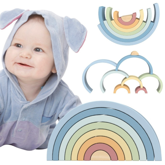 TOOKY TOY Pastel Puzzle Wooden Montessori Rainbow Blocks
