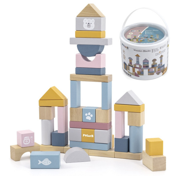 VIGA PolarB Set of wooden blocks in a bucket - 60 pieces