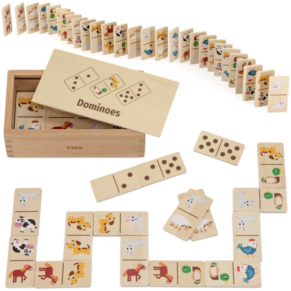 VIGA Wooden Domino 2 in 1 Animals and Numbers