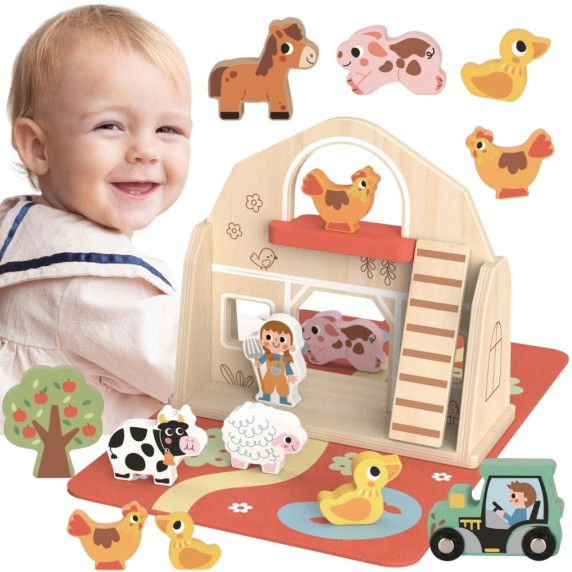 TOOKY TOY Wooden Folding Farm in a Suitcase with Animals