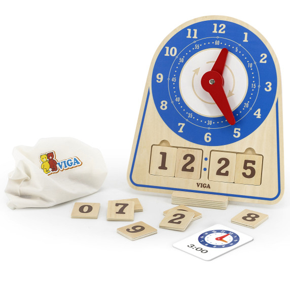 VIGA Wooden Clock Learning Time Clock Montessori