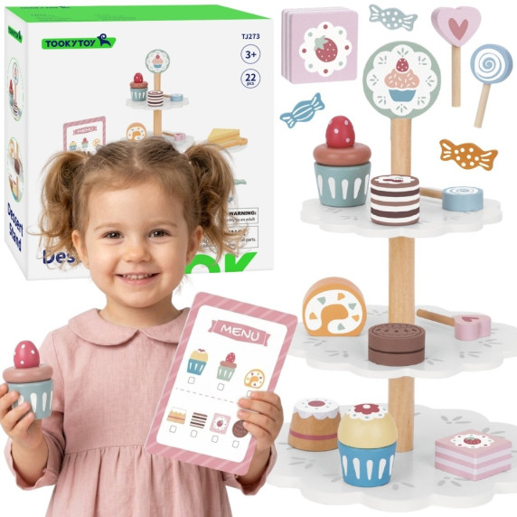 TOOKY TOY Sweets Platter Wooden Stand Cupcakes Cakes