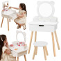VIGA Large White Wooden Dressing Table with Mirror and Chair