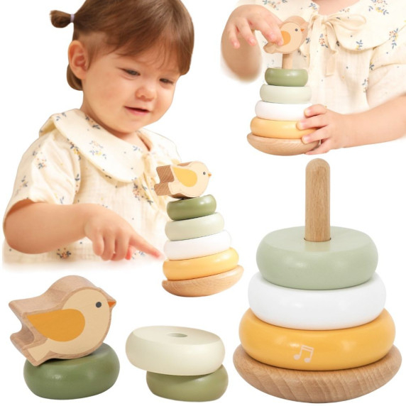 VIGA PolarB Wooden Educational Pyramid - Bird