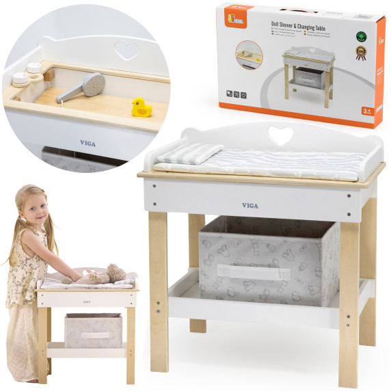 VIGA Wooden Changing Table 2 in 1 Bathtub for Dolls