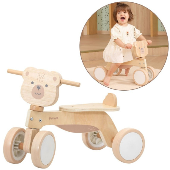 VIGA PolarB Wooden Ride-on Brown Teddy Bear with Soft Wheels