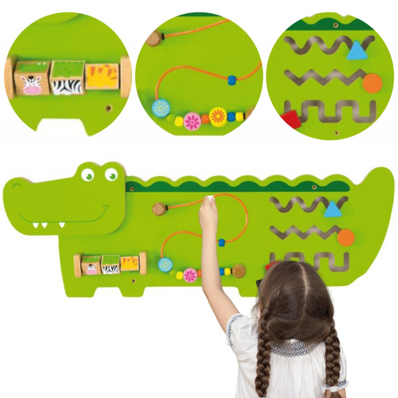 VIGA Educational Manipulative Sensory Board Wooden Crocodile FSC Montessori Certificate