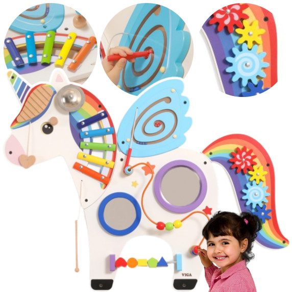 VIGA Wooden Manipulative Sensory Board Unicorn FSC Montessori Certificate