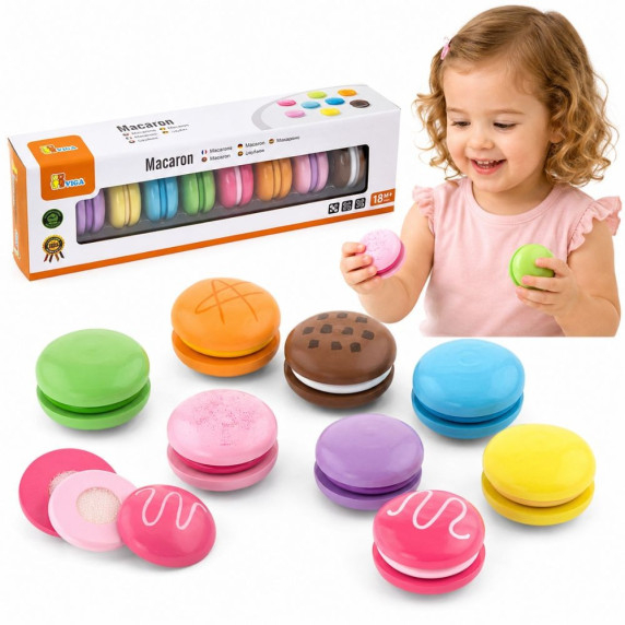 VIGA Wooden Cookies Colorful Cookies Macaroon Set 8 pcs