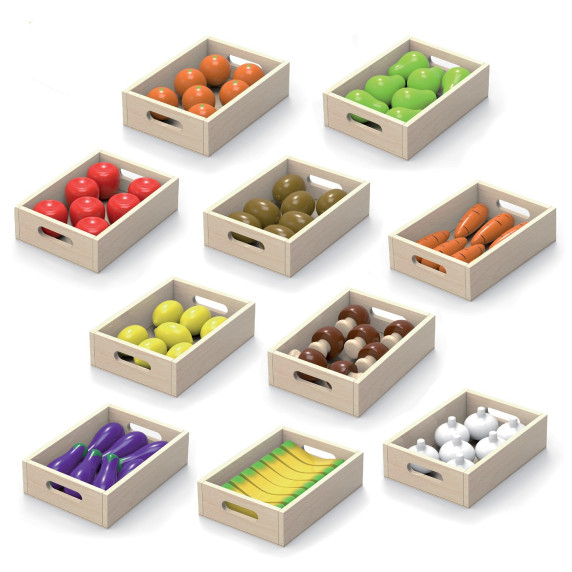 VIGA Wooden Fruits and Vegetables Set of 10 Crates