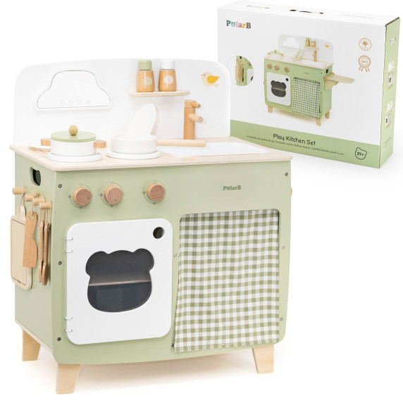 VIGA PolarB Large Wooden Kitchen with Folding Countertop + Curtain Cabinet