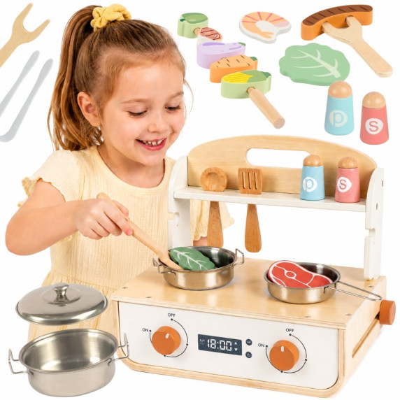 TOOKY TOY Wooden Kitchen with Grill and Accessories