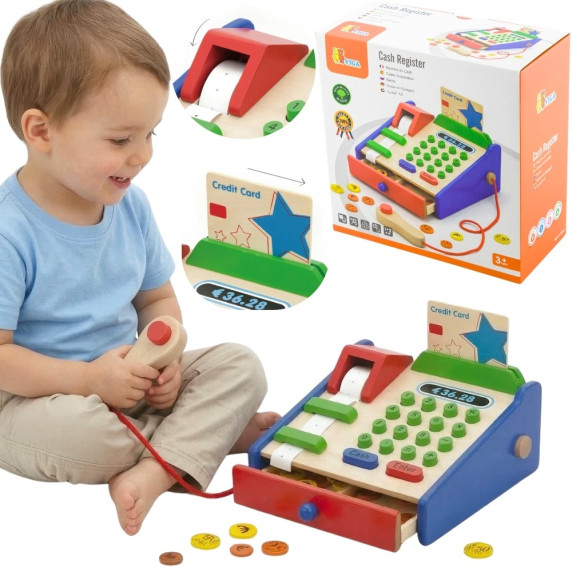 VIGA Wooden Cash Register with Montessori Scanner Accessories