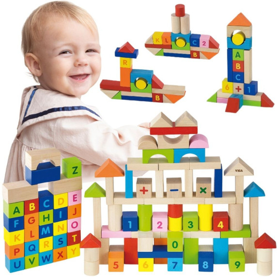 VIGA Wooden Educational Blocks 100 pcs. Numbers and Letters