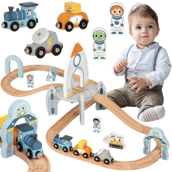 TOOKY TOY Wooden Space Train Track Set