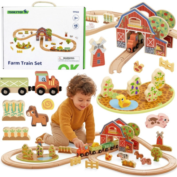 TOOKY TOY Wooden Farm Train Set 48 pcs.