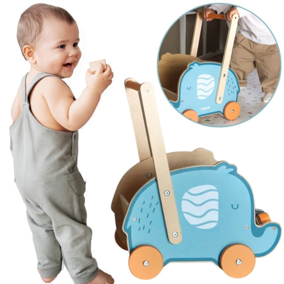 VIGA PolarB Wooden 2-in-1 Stroller, Walker, Elephant