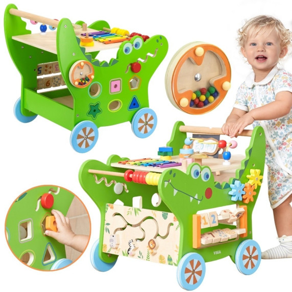 VIGA Wooden Educational Crocodile Pusher 12 in 1
