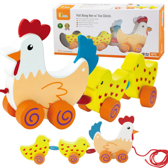 VIGA Pulling Set Hen with Chickens 36 cm