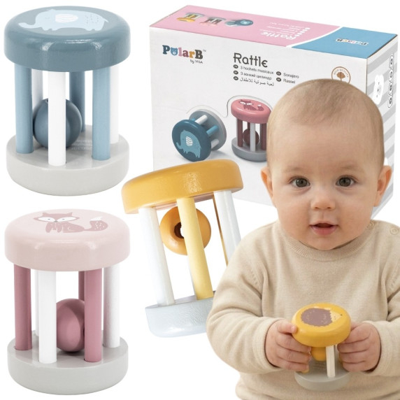 VIGA PolarB Wooden Rattle with Animal