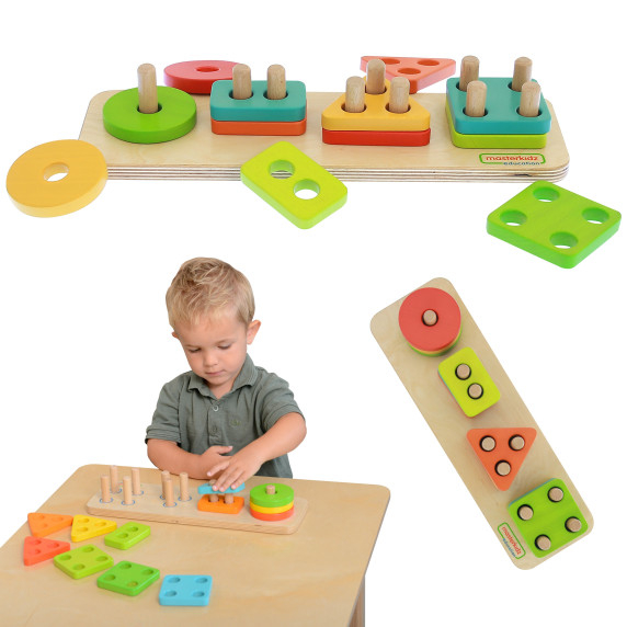 MASTERKIDZ Wooden Shape Sorter Colorful Montessori Blocks