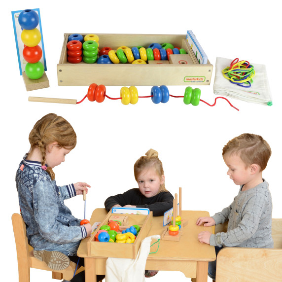 MASTERKIDZ Large Wooden Lace Threader Cards in a Montessori Box