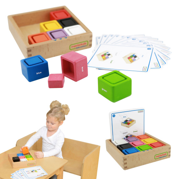 MASTERKIDZ Cups and Square Blocks Wooden Toy Montessori Color Sorter