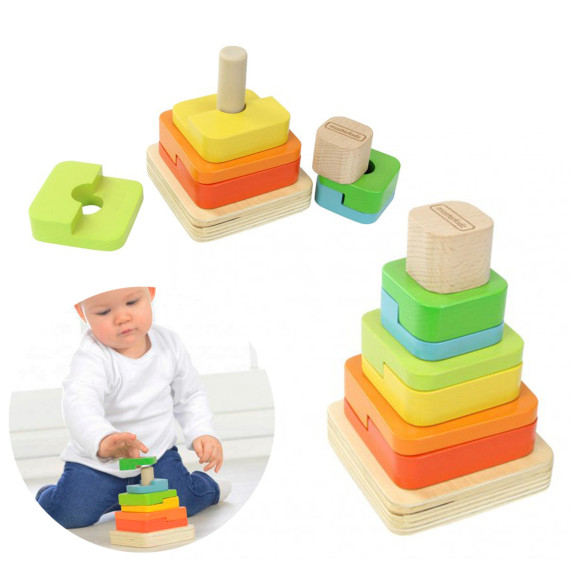 MASTERKIDZ Wooden Montessori Pyramid Sorter Puzzle