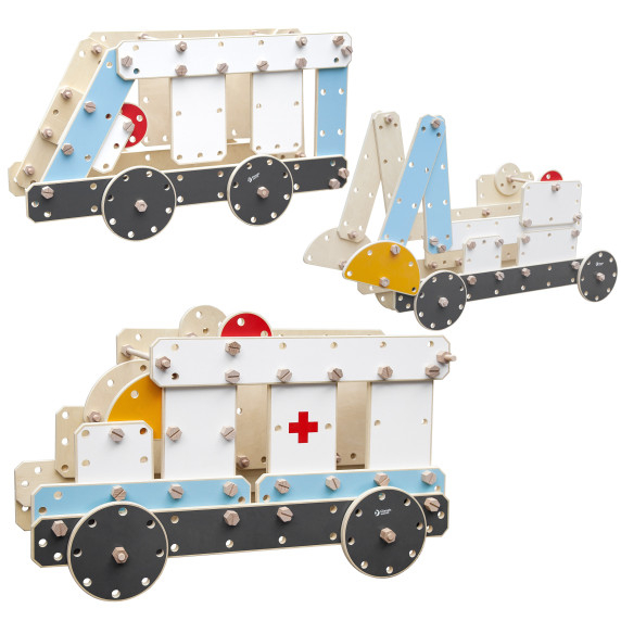CLASSIC WORLD EDU Huge Wooden Construction Blocks Set Vehicles Ambulance 124 pcs.