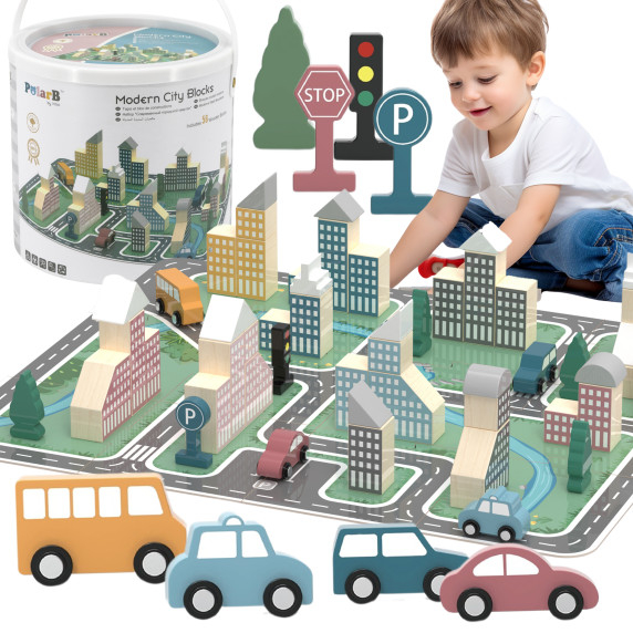 VIGA PolarB Wooden Model with City Blocks 56 pcs.