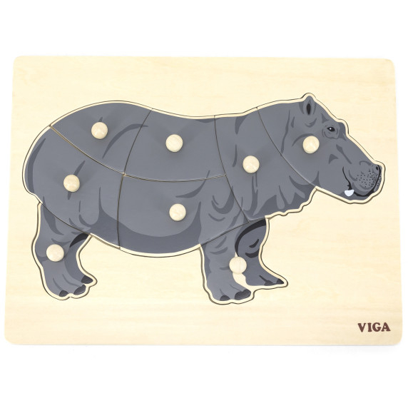 VIGA Wooden Montessori Puzzle Hippopotamus with Pins