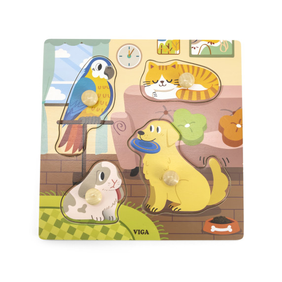 VIGA Wooden Puzzle with Pins Pets