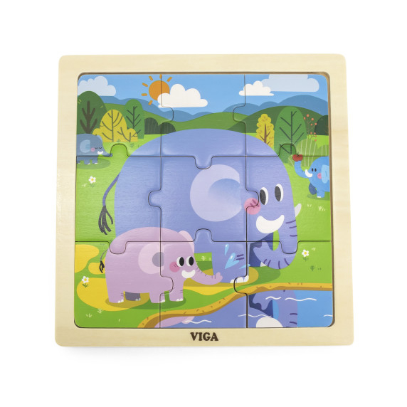 VIGA Handy Wooden Puzzle Elephants 9 pieces
