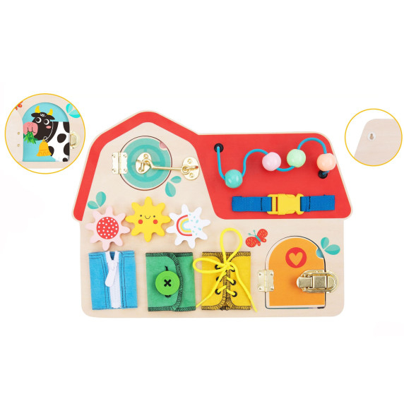 TOOKY TOY Wooden Montessori Manipulative Board with Locks, Gears and Loops