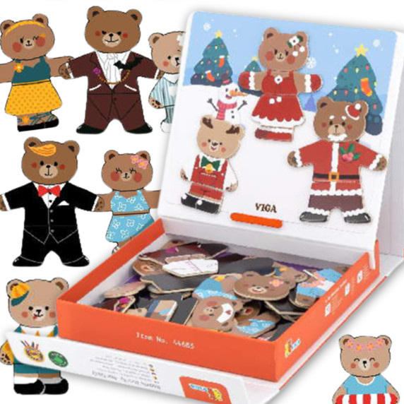 VIGA Wooden Magnetic Puzzle Bear Family