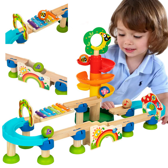 Tooky Toy Wooden Musical Ball Track 44 pcs.